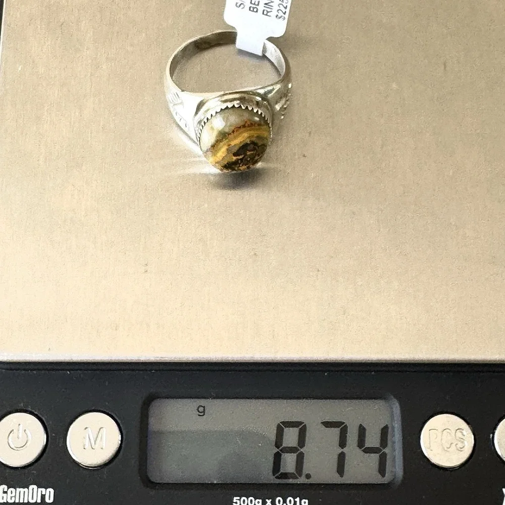 Navajo Bumblebee Jasper Mens Ring Sz 9.5 Annie Lincoln Sterling Handmade Band
